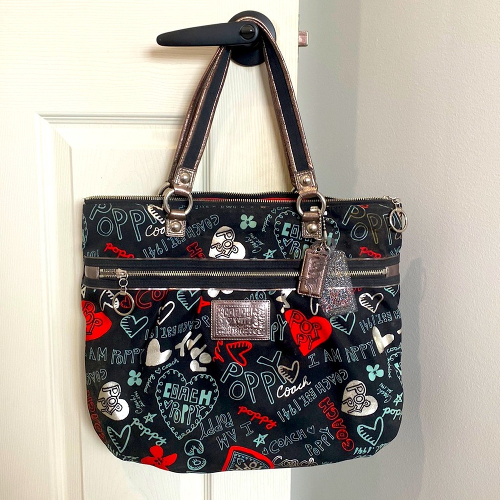 Black Coach Poppy Graffiti Bag
